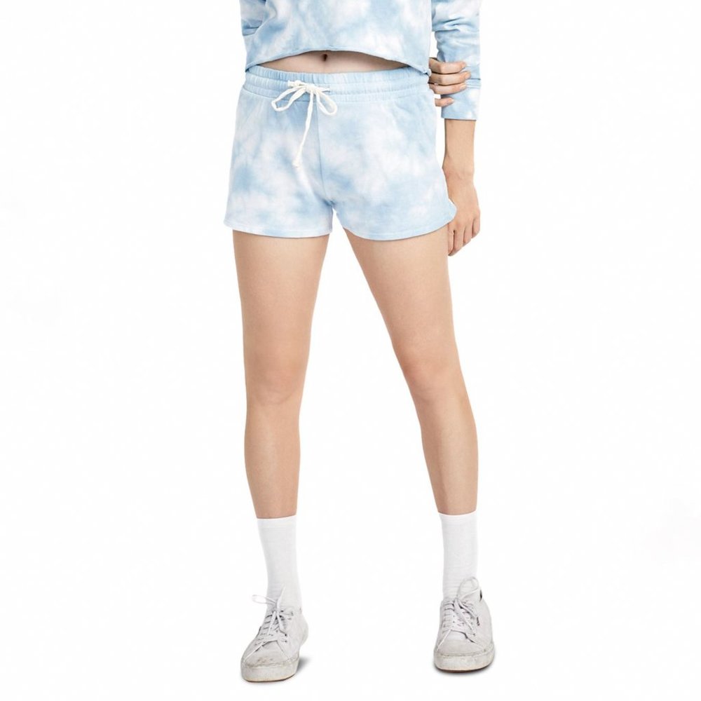 Alternative Shorts Women Mid Rise Elastic Drawstring Waist Cozy Blue Tie Dyed